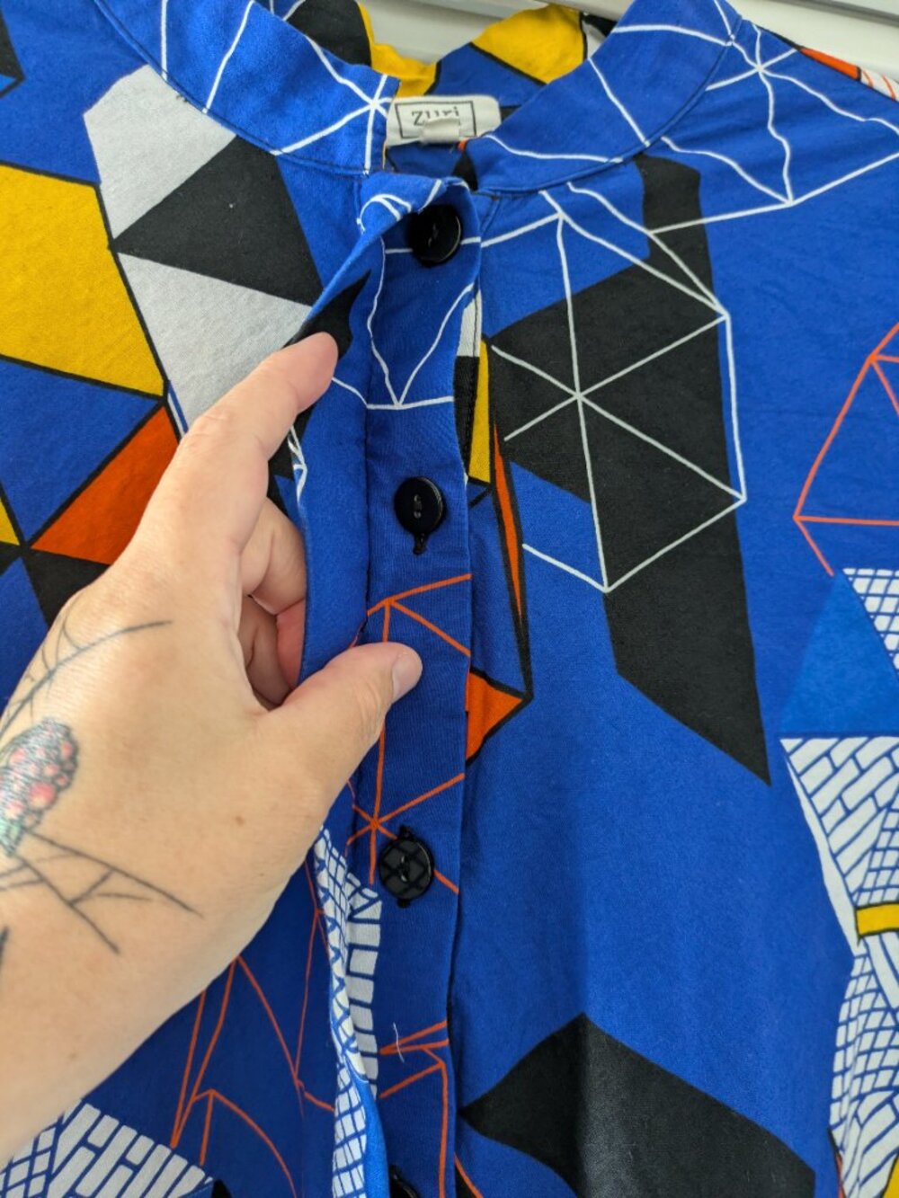 Zuri blue geometric dress, Size Medium - Picture 3 of 5